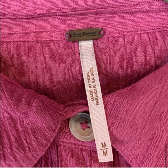 FREE PEOPLE Summer Stars Crochet Trim Boho Purple Pink Fuchsia Blouse Shirt M - Picture 15 of 15